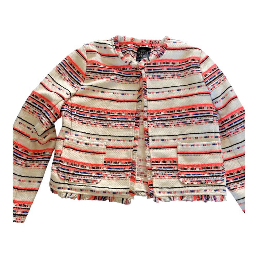 Belle Vere Blazer Jacket Womens S White‎ Orange Striped Tweed Boho Navajo Aztec
